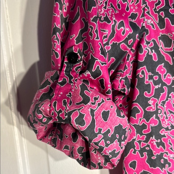 EUC Calvin Klein Pink & Gray Collared Button Cotton Blouse Convertible Sleeve - Picture 5 of 8